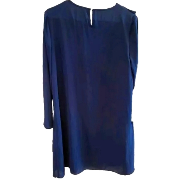 CeCe Navy Accordion Pleat Front Bib Shift Dress - Picture 3 of 4